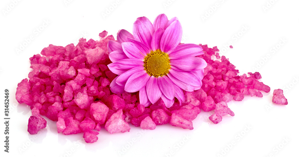 Flower and bath salt on white background Flower and bath salt on white background