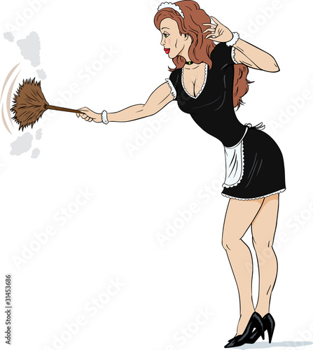 Cartoon of a sexy french maid dusting