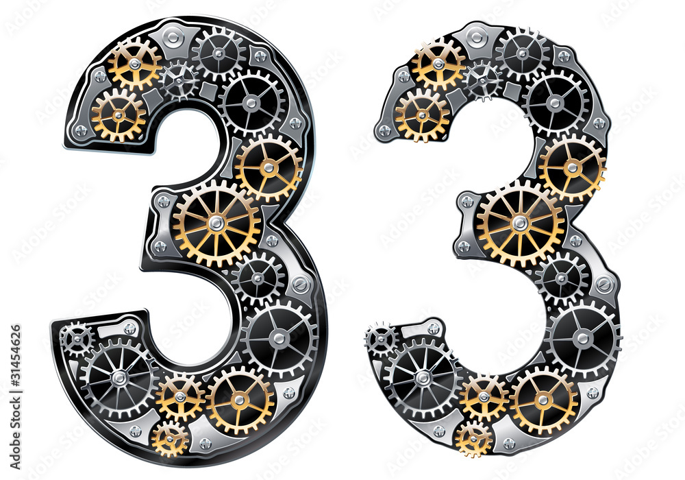 Vector mechanical alphabet of gears Vector mechanical alphabet of gears
