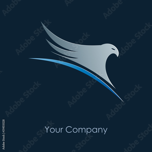 Logo eagle on the world, blue background # Vector photo