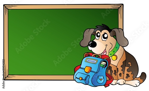 Board with dog and school bag