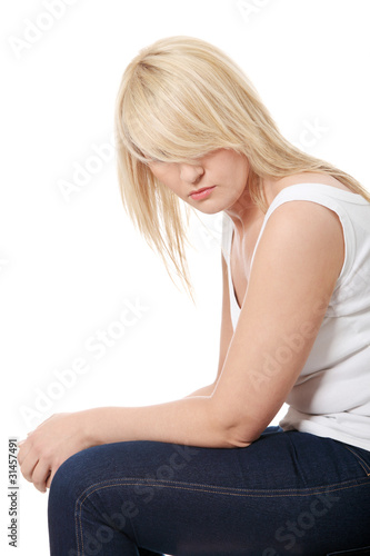 Unhappy mature woman in depression.