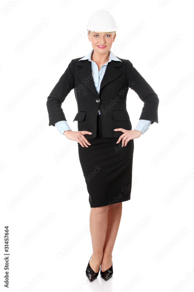 Happy mature engineer woman. Happy mature engineer woman.