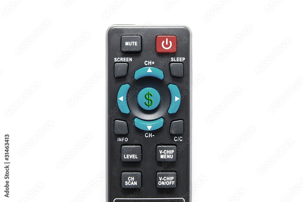 remote control on white with dollar sign remote control on white with dollar sign