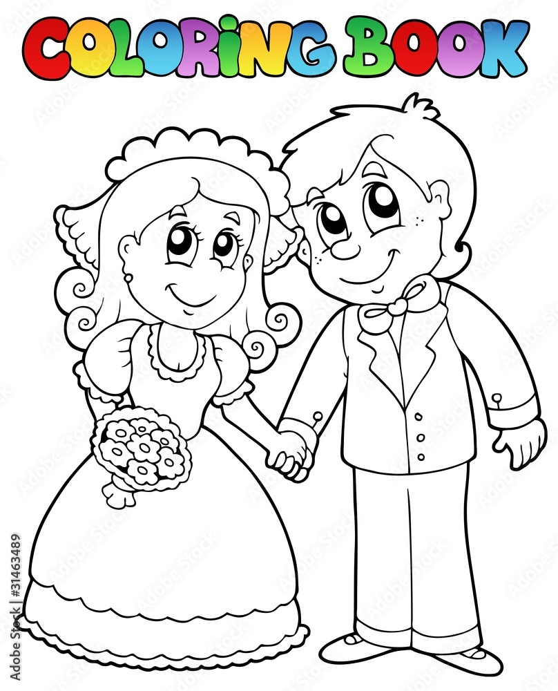 Coloring book with wedding couple Stock Vector | Adobe Stock