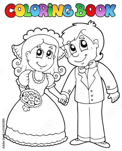 Coloring book with wedding couple
