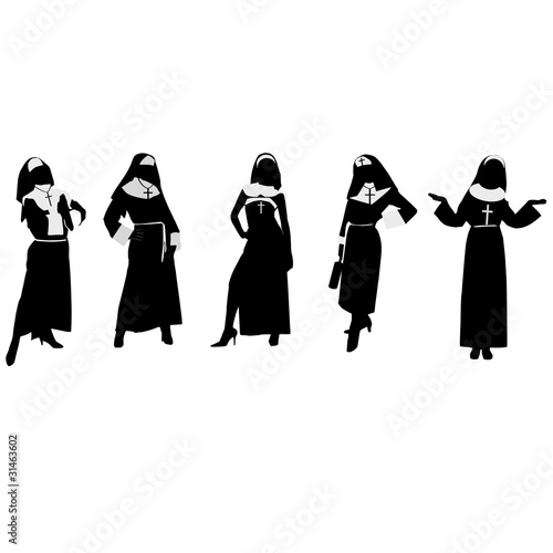 Silhouettes of nuns.Vector