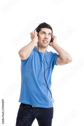 Young man listen music