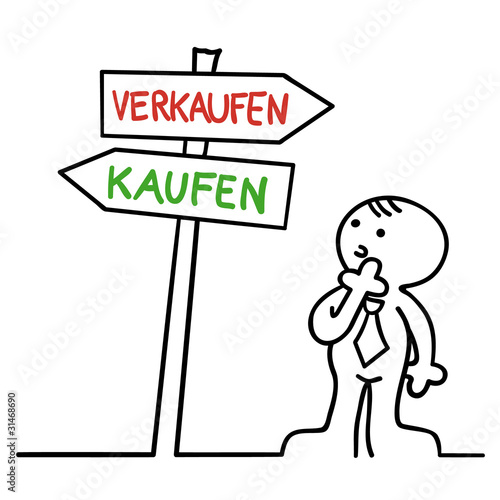 figur entscheidet sich für verkauf oder kauf