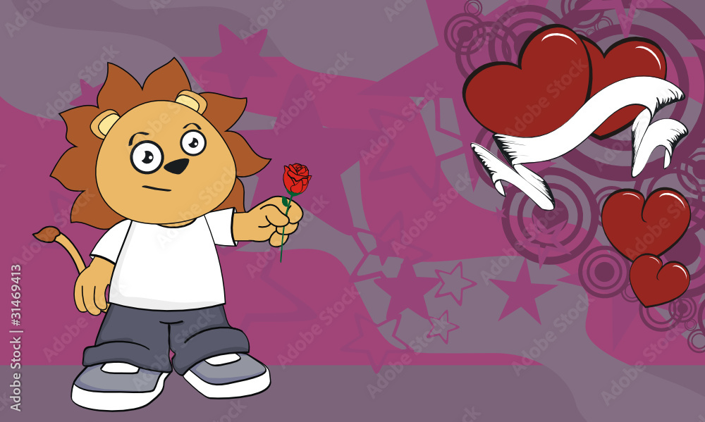 lion kid cartoon valentine background in vector format lion kid cartoon valentine background in vector format