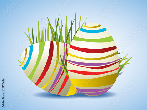 Easter Eggs on Fresh Green Grass