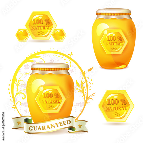 Glass jar with honey isolated on white