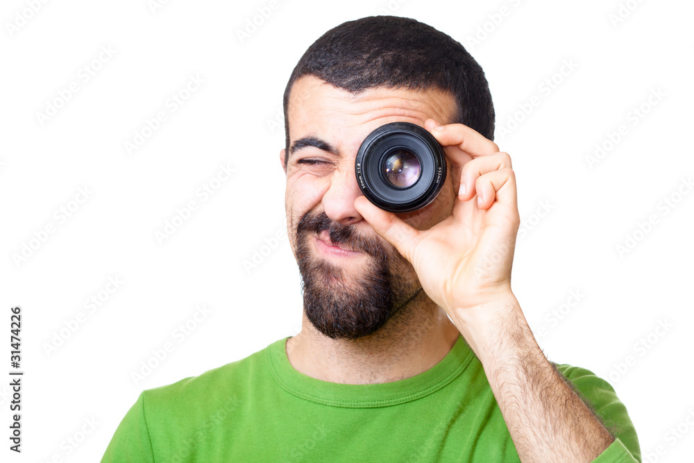 Young Man Looking Through Lens Young Man Looking Through Lens