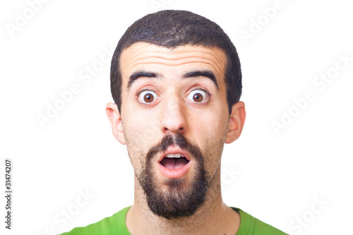 Young Surprised Man Portrait on White photo