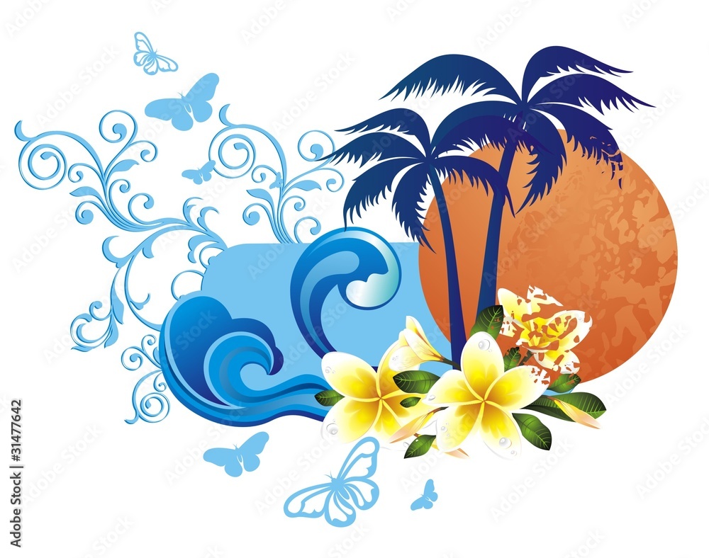 Summer tropical background with frangipani (plumeria) flowers