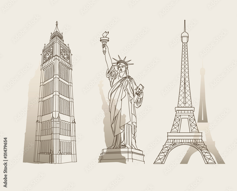 Set of famous landmarks