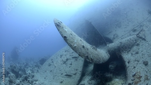 Side view of a propeller, SS Thistlegorm. Red Sea, Egypt.