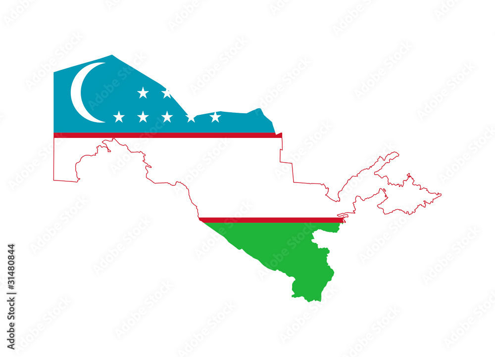 Fototapeta premium Uzbekistan flag on map