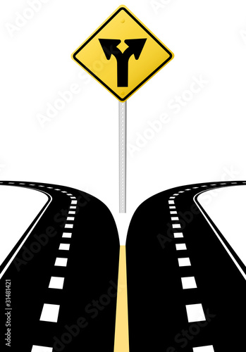 Decision choice future direction arrows road sign
