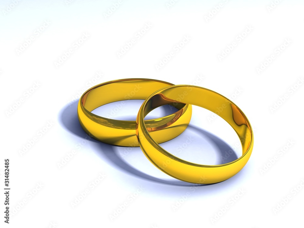 3D Gold wedding rings light 2
