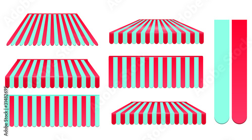 red awnings set isolated on white