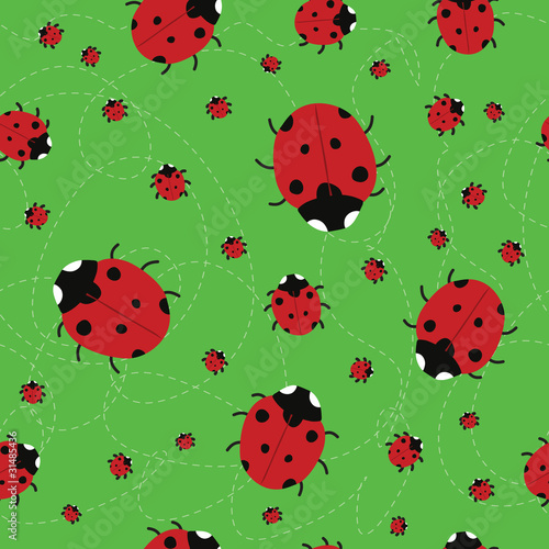 seamless green background with Ladybirds