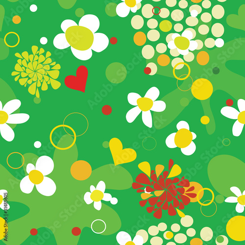 seamless summer background with  flowers and dots