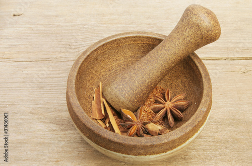 Spice in pestle and mortar