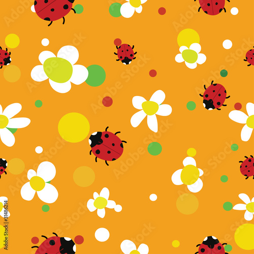 seamless orange summer background with bags and flowers