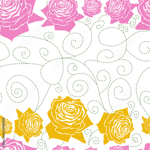 seamless  white pattern line roses