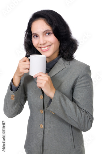 Mixed Race Woman Drink Coffee