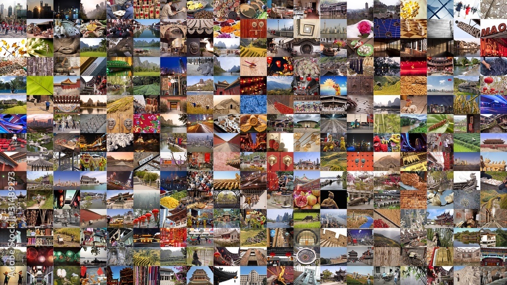 Photo collage, photo composite, paysages chinois, mur d'images d'un voyage en Chine