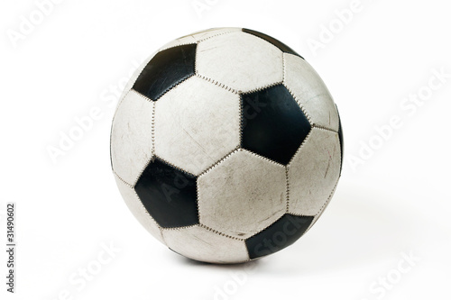 Used soccer ball isolated on white background with shadow