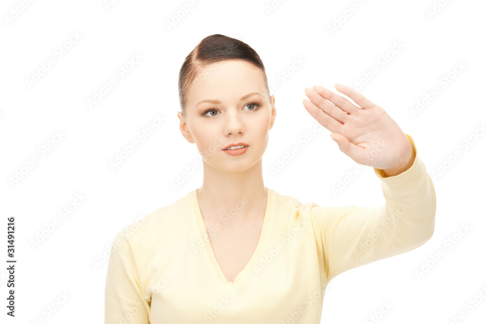 businesswoman working with something imaginary businesswoman working with something imaginary
