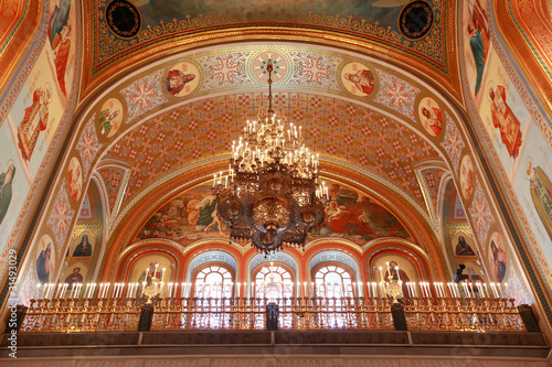 Ceiling with lusters inside Cathedral of Christ the Saviour