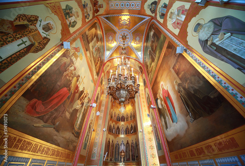 Painted walls inside Cathedral of Christ the Saviour in Moscow