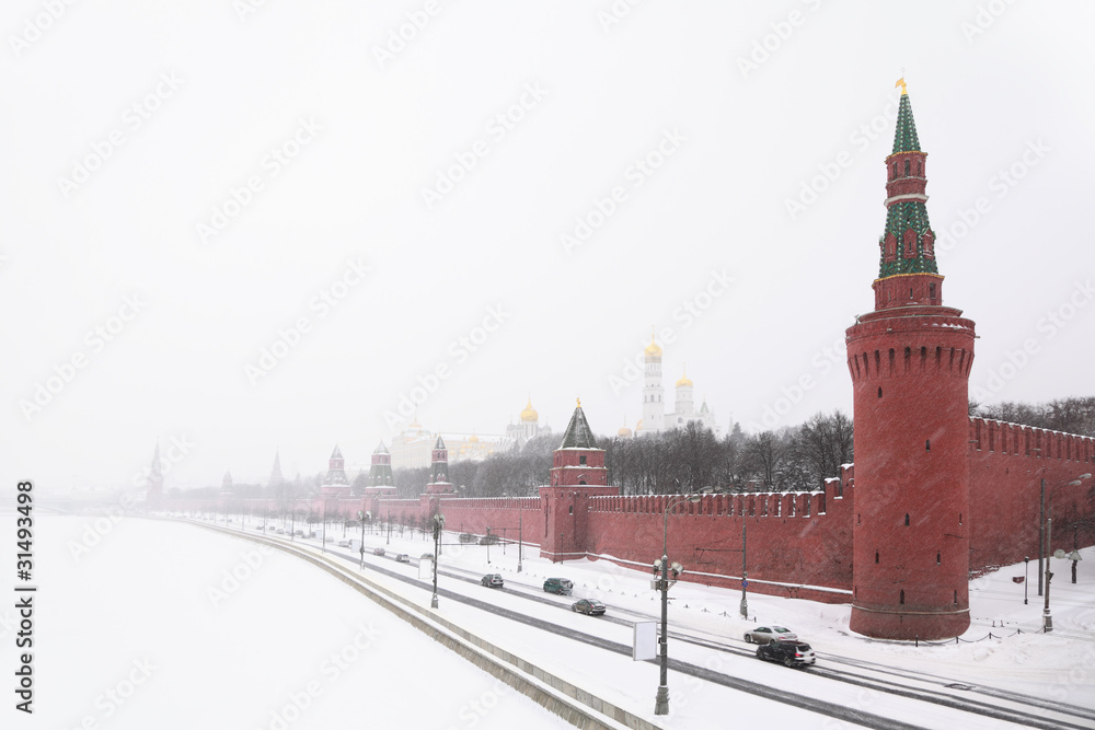 View of the Kremlin Embankment and cathedrals in Moscow