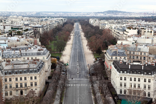 view from Arc de Triomphe on Bois de Boulogne in Paris