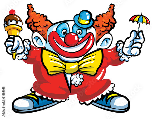 Cartoon clown with umbrella