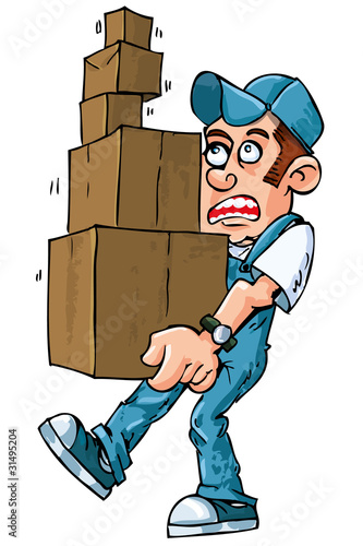 Cartoon of worker carrying boxes