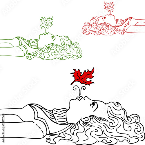 Girl Blowing Leaf in The Air