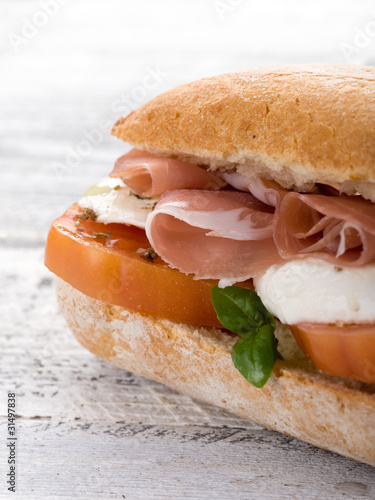 sandwich with parma ham mozzarella and tomatoes
