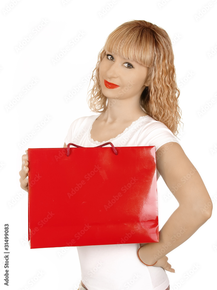 Sexy shopping girl isolated on white background Sexy shopping girl isolated on white background