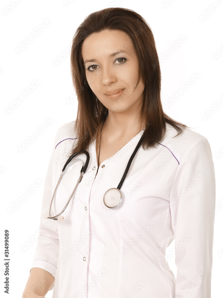Happy smiling female doctor writing on clipboard Happy smiling female doctor writing on clipboard