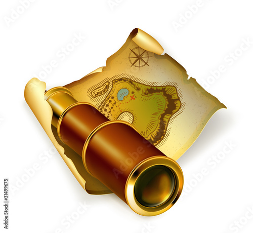 Old map and spyglass