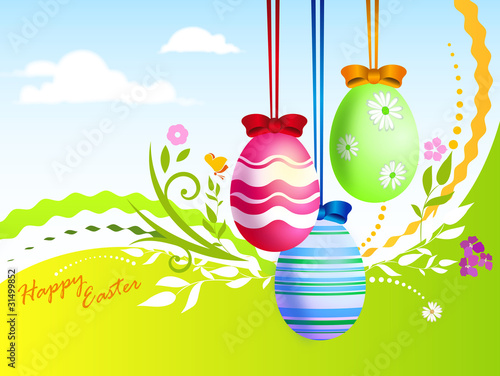 uova di pasqua decorate su paesaggio