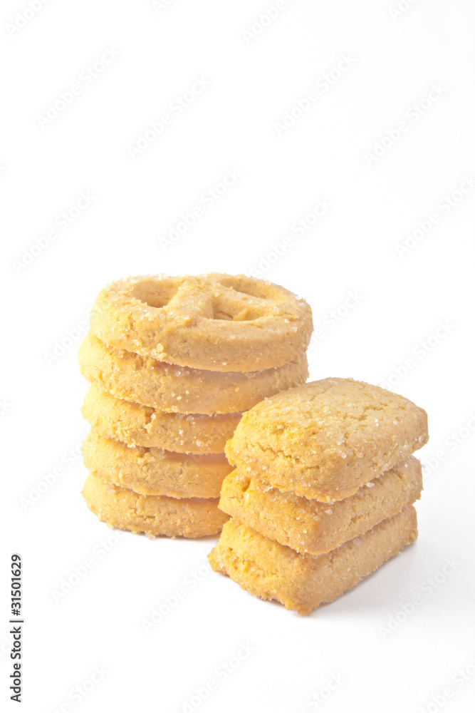 Two styles of cookies isolated on white background Two styles of cookies isolated on white background