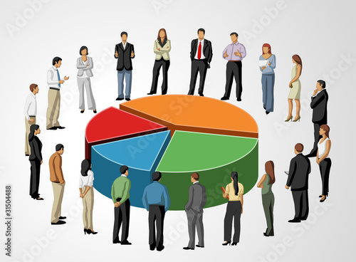 Template of a group of business and office people around chart