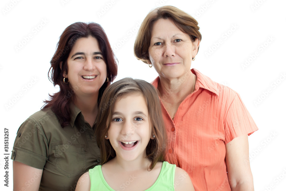 Three generations of latin women isolated on white Three generations of latin women isolated on white
