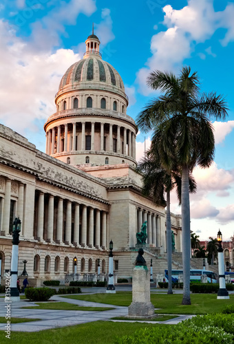 Photography The Capitol building and gardens in Havana, Cuba at sunset